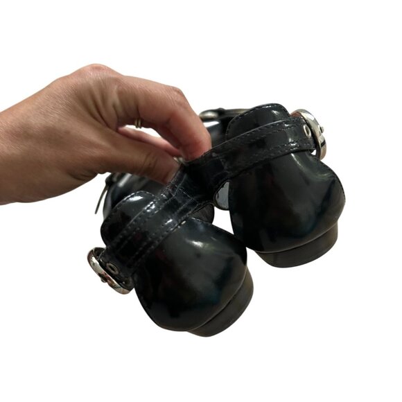 STUART WEITZMAN Black Patent Leather Peeptoe Buckle Flats Size 6.5 - Picture 5 of 9